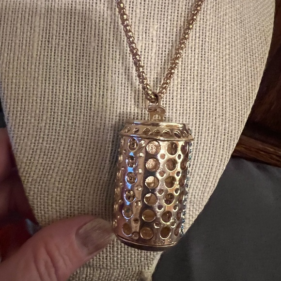 Betsey Johnson Teal/Aqua Crystal Gold Tone Coca Cola Replica Can Necklace, new - Picture 3 of 8